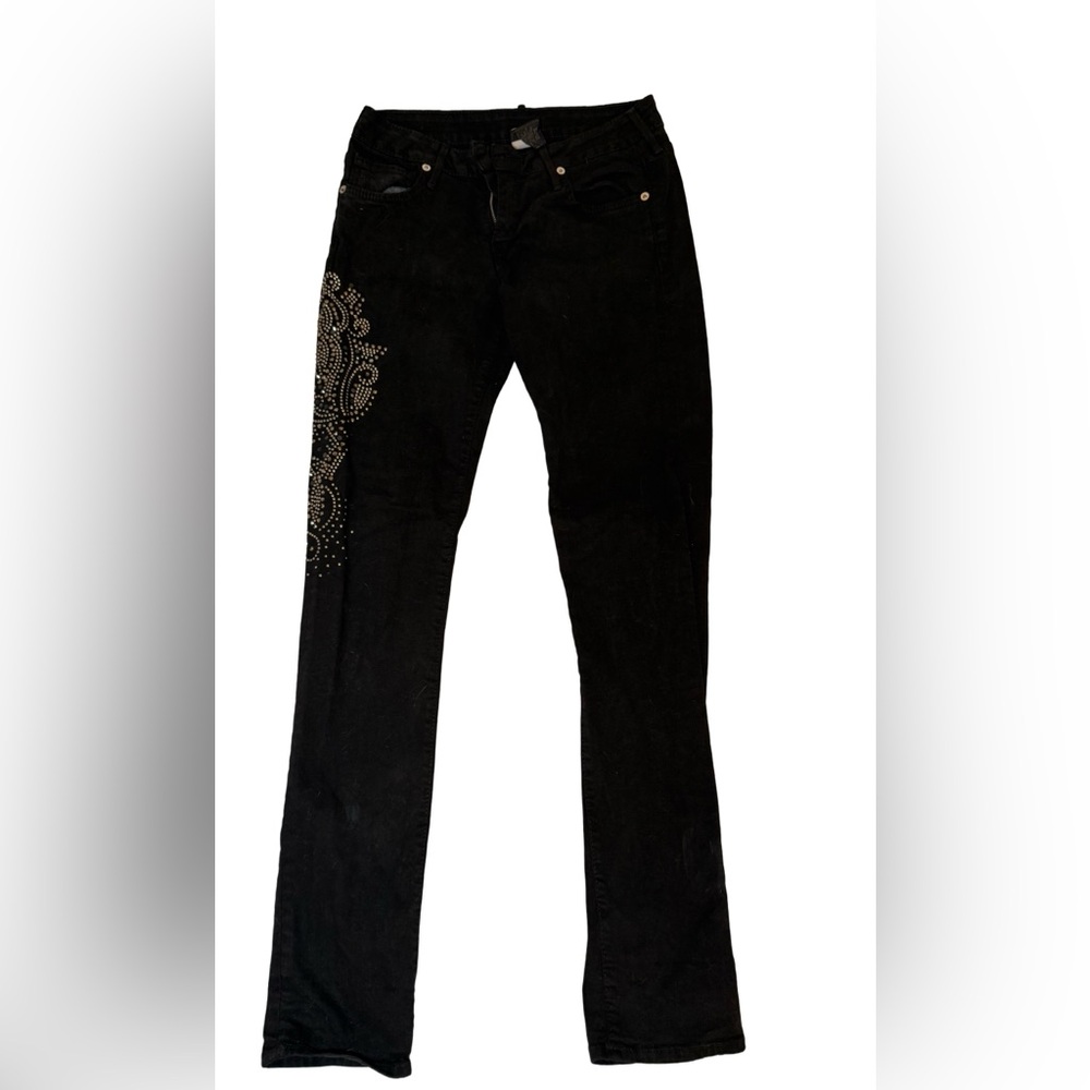 True Religion Black Straight Leg Jeans with Pattern
